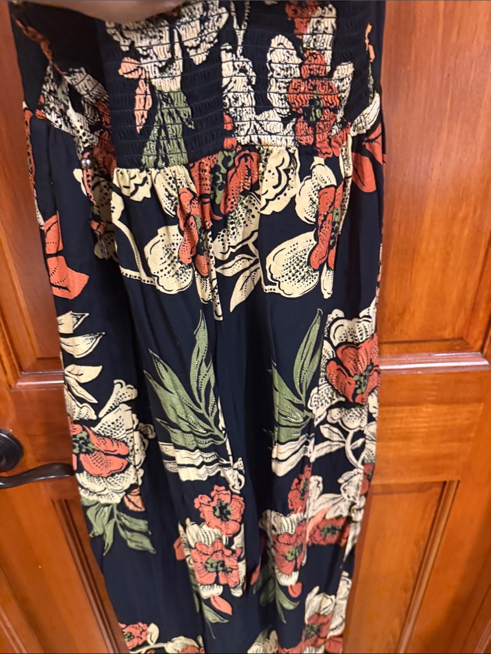 Floral V-Neck Halter Maxi jumpsuit  in Black and Rust - Picture 7 of 10